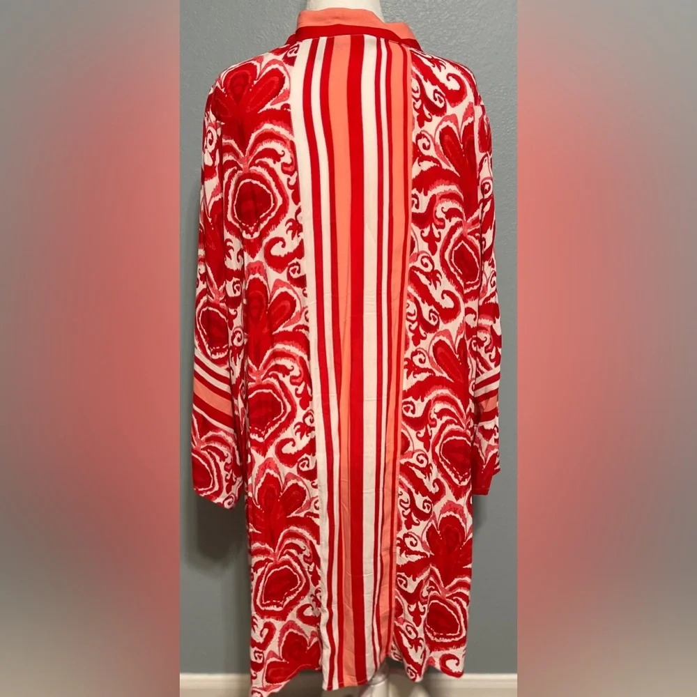 Dennis Basso Women’s Red White Duster Kimono Bohemian Hippie Western Cowgirl 2X - Picture 6 of 10
